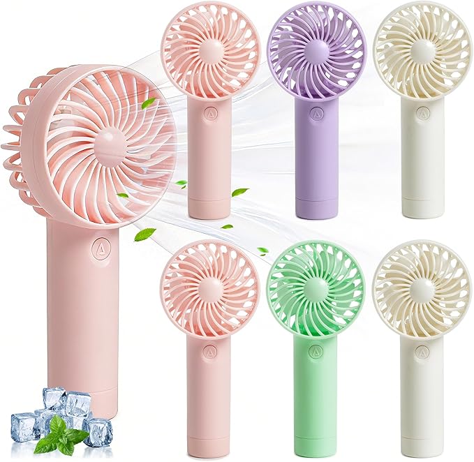 Aeergured 6 Pcs Mini Handheld Fan Bulk, 3 Speed Portable Personal USB Rechargeable Fan, Battery Operated Small Pocket Eyel...