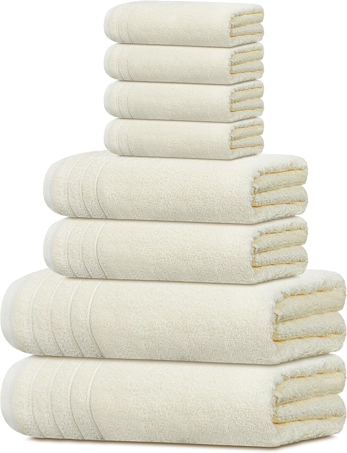 Tens Towels Pack of 8 Towels Set, 2 Extra Large Bath, 2 Hand, 4 Washcloths, 100% Cotton, Lighter Weight, Quicker to Dry, S...