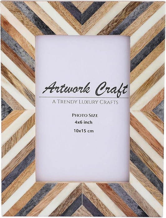 Artwork Craft Handmade Picture Photo Frame Chevron Herringbone Art Inspired Vintage Table-Top/Wall Décor Frames (4x6 Inche...