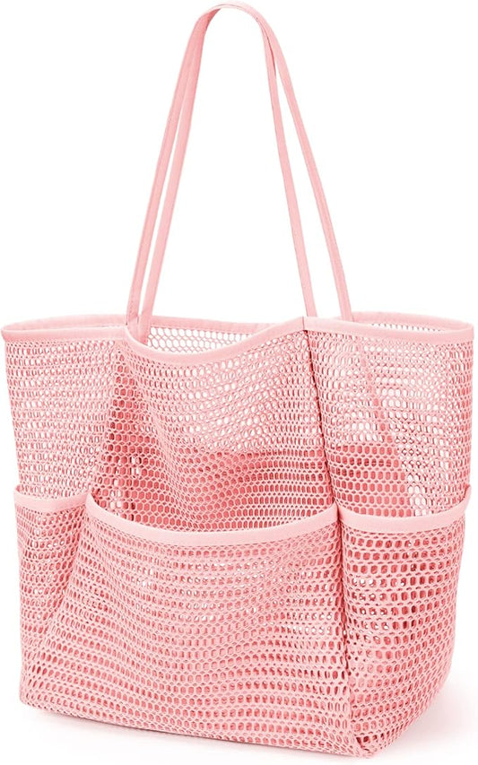 KPX Beach Bag with Mini Pocket, Summer Beach Tote Bags for Women Large Foldable Mesh Swimming Pool Travel Bags - Sandproof