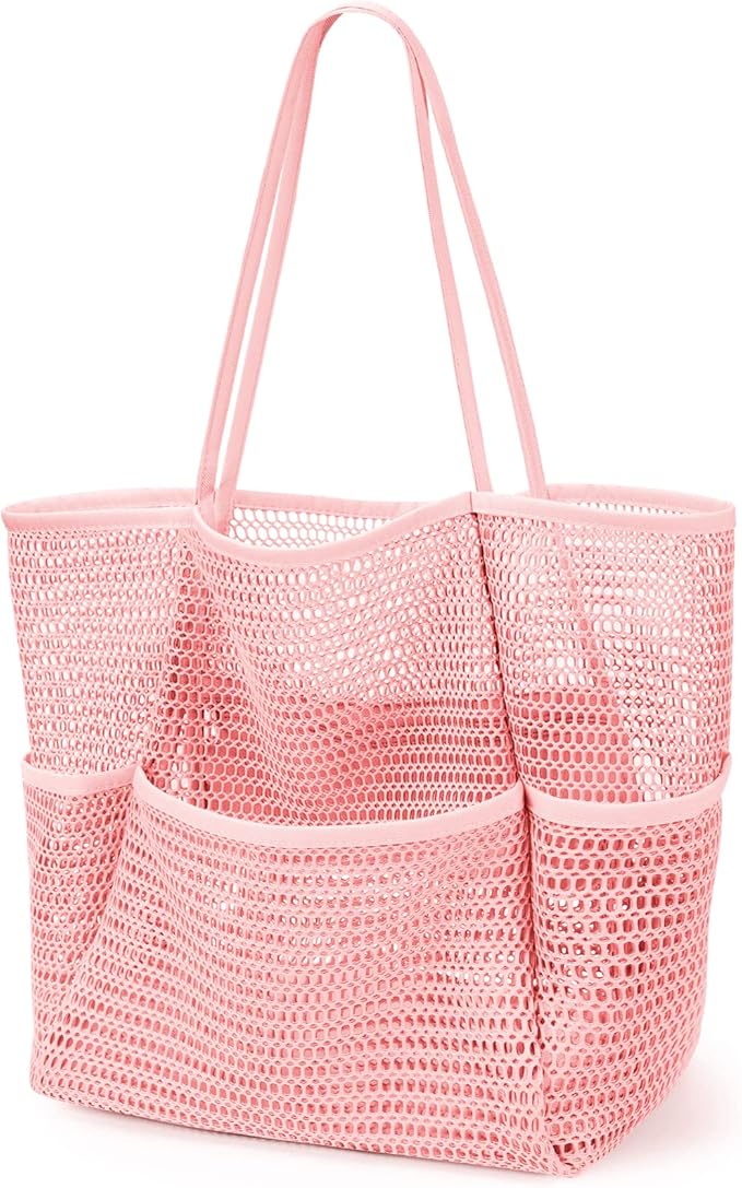 KPX Beach Bag with Mini Pocket, Summer Beach Tote Bags for Women Large Foldable Mesh Swimming Pool Travel Bags - Sandproof