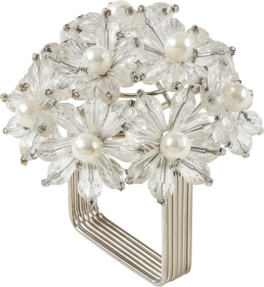 Beaded Floral Napkin Rings (Set of 4)