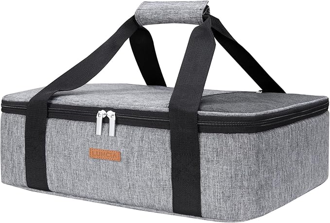 LUNCIA Insulated Single Decker Casserole Carrier, Lasagna Lugger Tote Keeps Food Hot or Cold, Thermal Lunch Bag for Potluc...