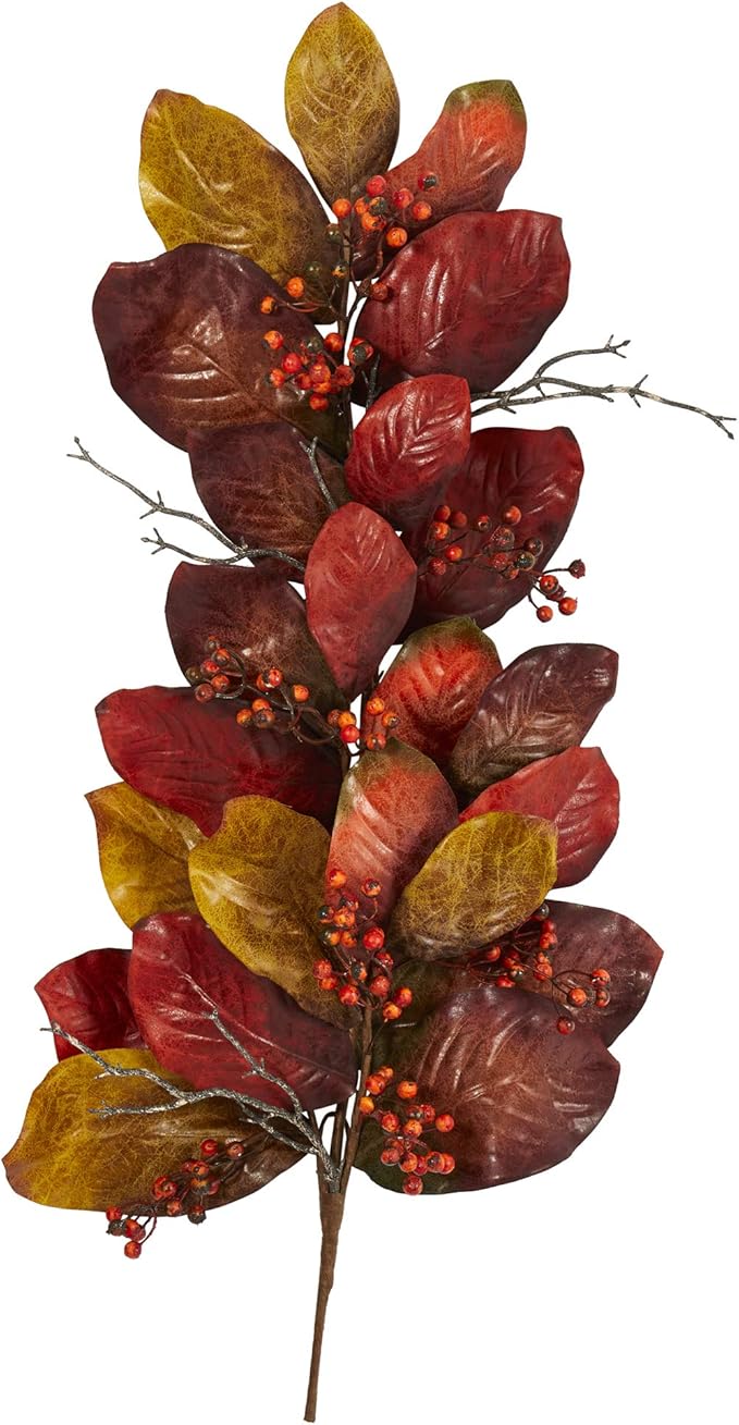 Nearly Natural 36in. Autumn Magnolia Leaf with Berries Artificial Tear Drop