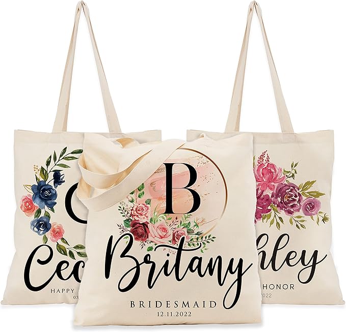 Zexpa Apparel Personalized Floral Initial Tote Bags for Women – Custom Name Monogram Gift for Mom, Grandma, or Wife – Brid...