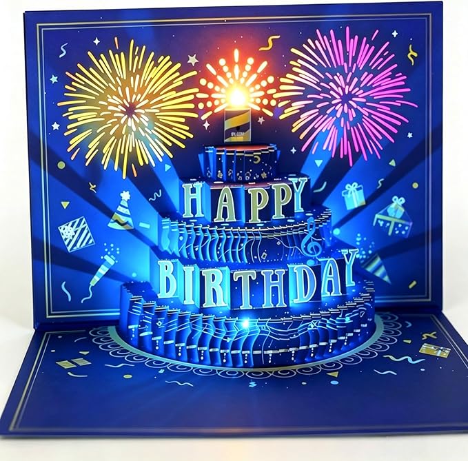 MZD8391 3D Pop Up Birthday Cards, Musical LED Lights Birthday Cards, Greeting Cards, Birthday Gifts for Mom Women Men Kids...