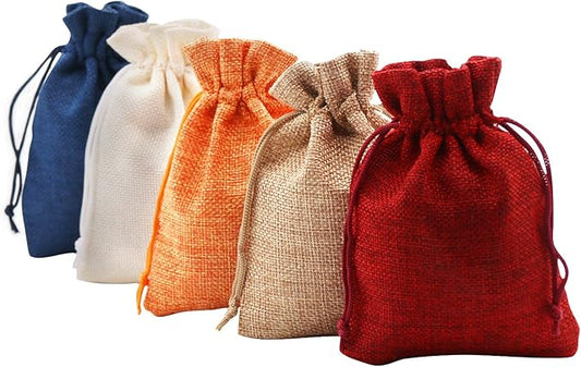 SumDirect Small Burlap Gift Bags 20 Pcs Mixed Color Jewelry Pouches with Drawstring Reusable Linen Gift Bags for Wedding, ...