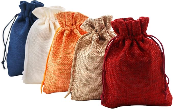 SumDirect Small Burlap Gift Bags 20 Pcs Mixed Color Jewelry Pouches with Drawstring Reusable Linen Gift Bags for Wedding, ...