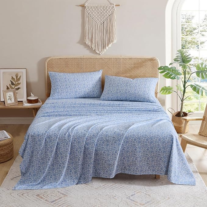 Indigo Ink Queen Size 4-Piece Sheet Set - Fitted & Flat Sheets & Pillowcases | Medium Weight | Soft & Breathable | Durable...
