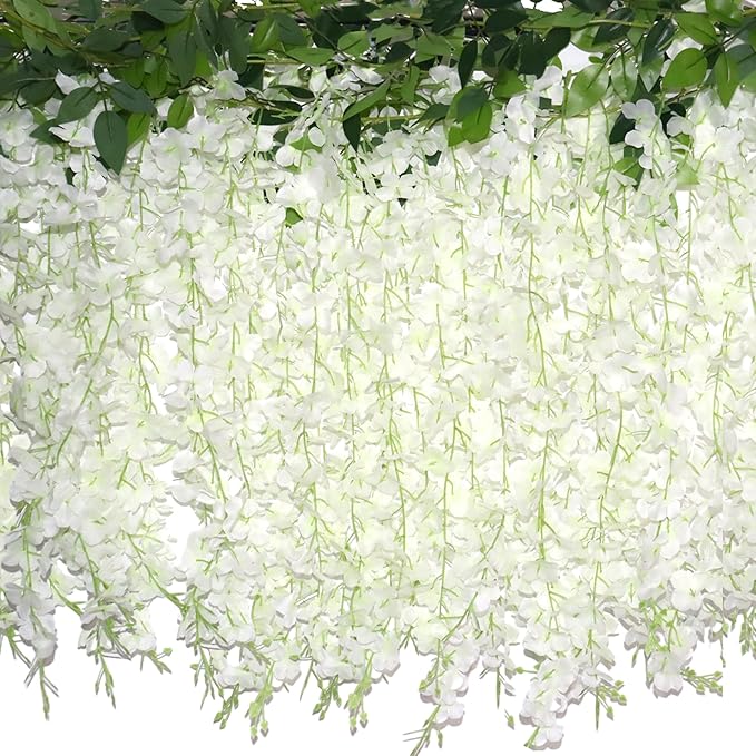 ZINHO 60 Branches Wisteria Hanging Flowers, Artificial White Wisteria Flowers Garland for Wedding Arch Ceremony Party Gard...