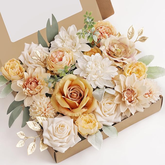 MISSPIN Artificial Flowers DIY Box Set Fake Roses Bouquet Bridal Wedding Flowers Colorful Centerpiece Table Decorations Bo...