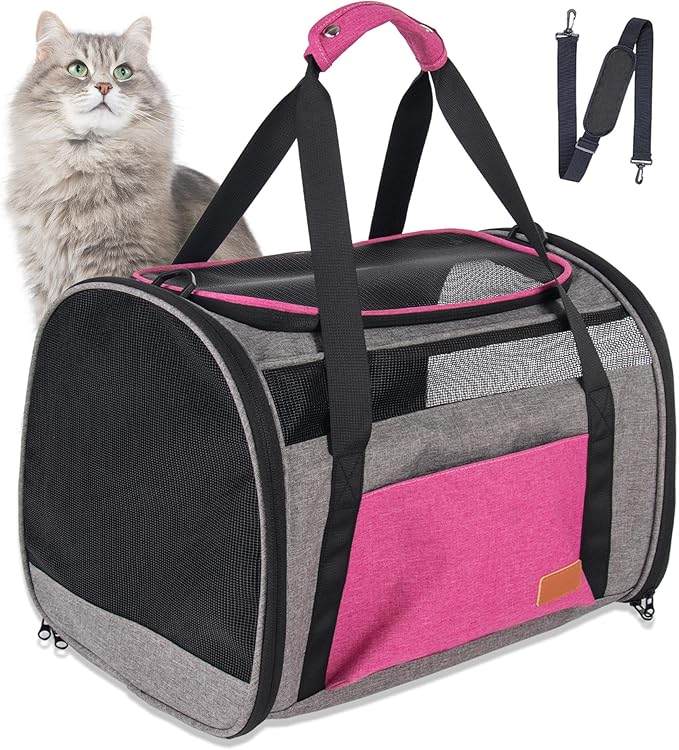 Large Cat Carrier for 20 lbs Pets - Soft Sided Breathable Mesh Travel Carrier, Airline Approved, Washable for Small Dogs P...