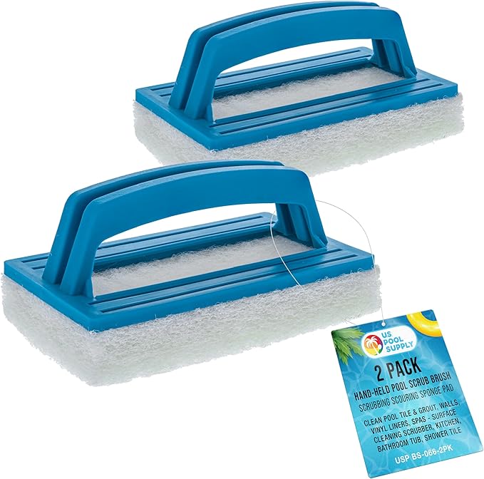 U.S. Pool Supply Hand-Held Pool Scrub Brush, 2 Pack - Scrubbing Scouring Sponge Pad - Clean Pool Tile & Grout, Walls, Viny...