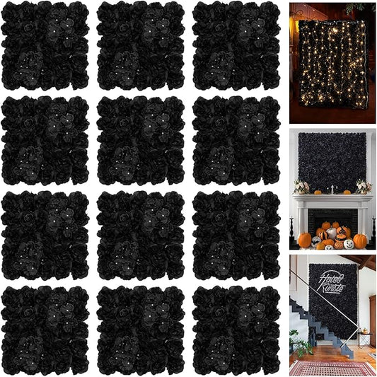RIDDSEE Flower Wall Backdrop 12pcs 16.5x16.5 Inch Floral Wall Panel Artificial Silk Rose Wall Decor Ideal for Wedding Cele...