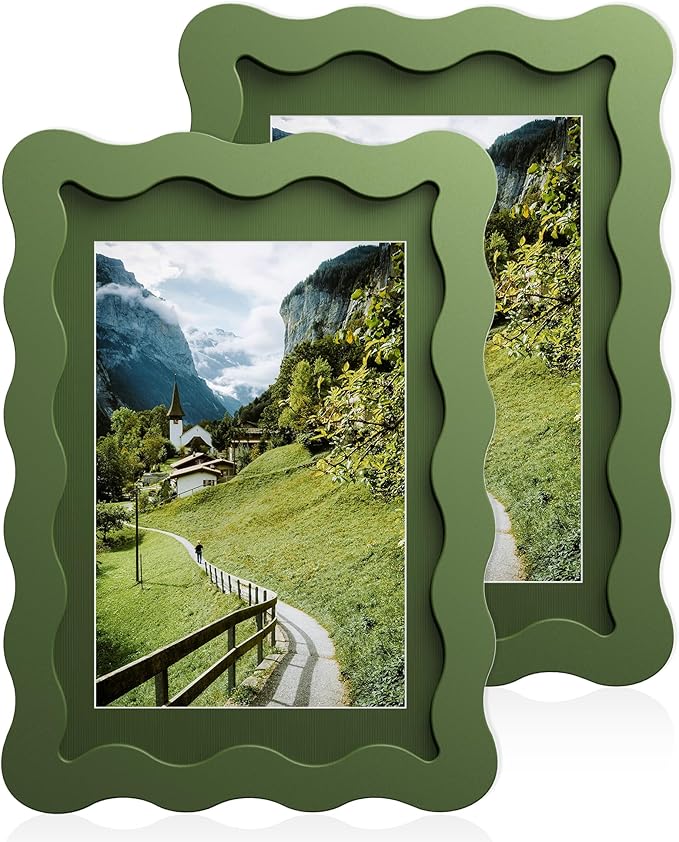 Chrspk 4x6 Wavy Picture Frame With Mat For 3.5x5, Wavy Edge Wooden Picture Frame with Real Glass - Wall Mount and Tabletop...