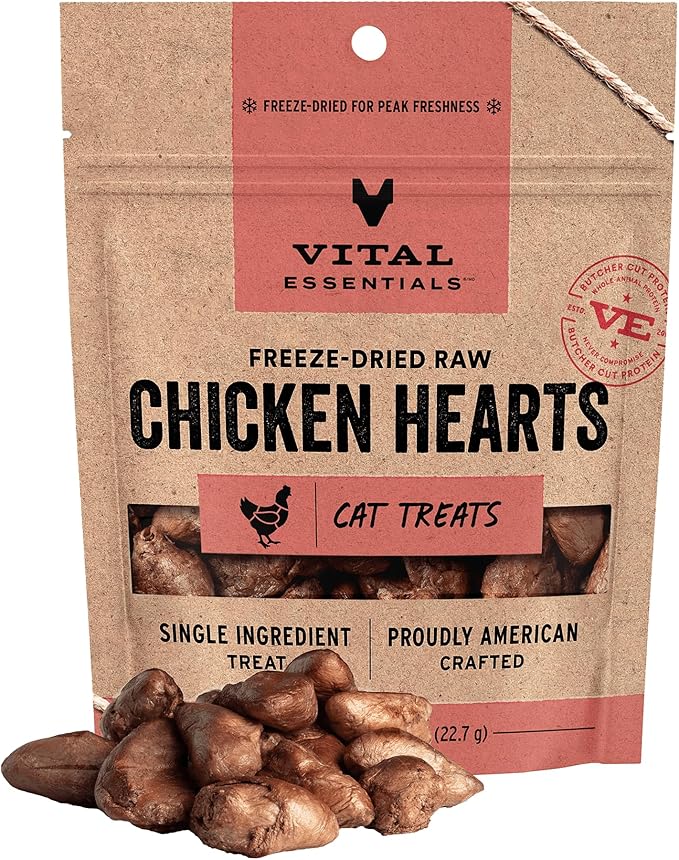 Vital Essentials Freeze Dried Raw Chicken Hearts Cat Treats | Single Ingredient | Premium Quality | Grain Free, Healthy Tr...