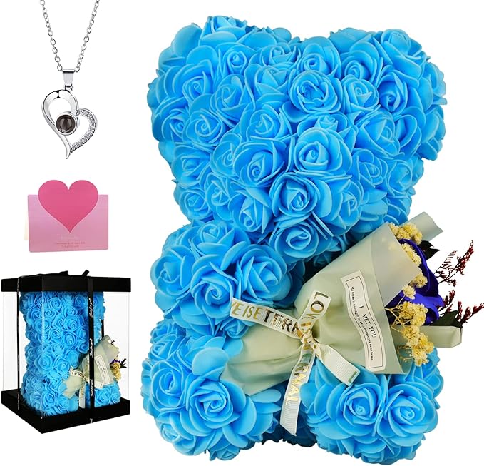 K KYMAKE Valentine's Day Gifts for Women, Handmade Rose Teddy Bear Flower Bear, Birthday Gifts for Her, Forever Preserving...