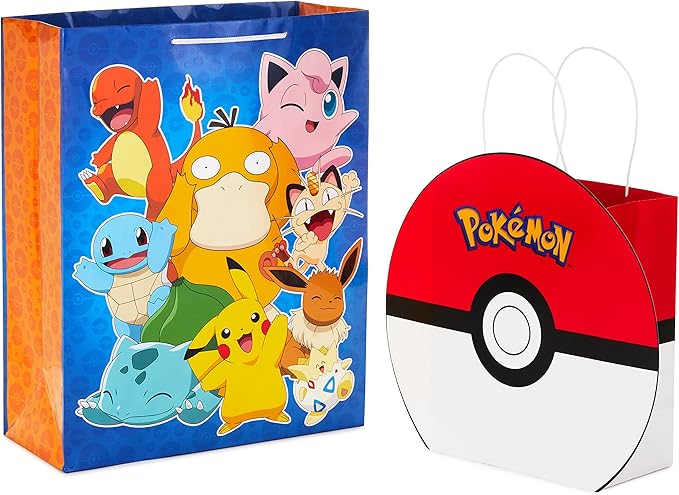 Hallmark Pokémon Gift Bag Bundle (9" Medium PokéBall and 15" Extra Large Pikachu) for Kids, Birthdays, Christmas, Valentin...