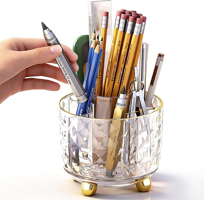GOTOBA 360° Rotating Pencil Holder for Desk, Makeup Brush Holder with 6 Slots, Desk Organizer for Writing Utensil, Office ...