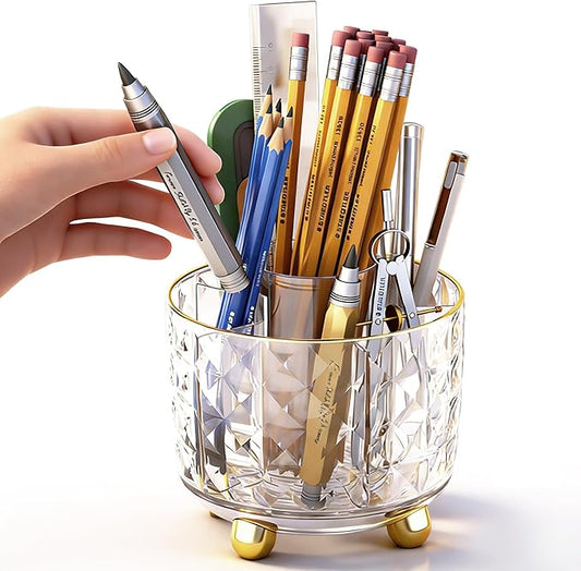 GOTOBA 360° Rotating Pencil Holder for Desk, Makeup Brush Holder with 6 Slots, Desk Organizer for Writing Utensil, Office ...