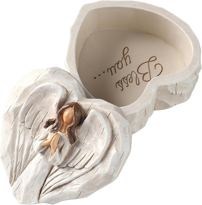 Hodao Angel Jewelry Box - Mothers Day Gifts for Mom Grandma, Heart Shaped Sculpted Keepsake Box with Guardian Angel Figuri...