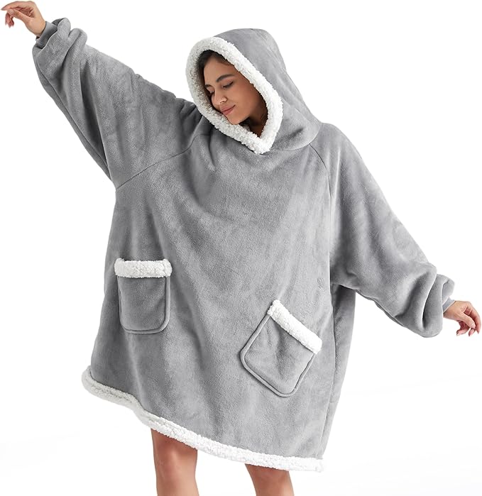 Bedsure Blanket Hoodie, Wearable Blanket Hoodie as Gifts for Mom, Birthday Gifts for Women Kids Teens Mother's Day Sherpa ...