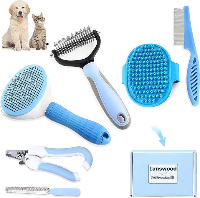 Lanswood Dog Brush Dog Grooming Kit 6PCS Dog Brush for Shedding-Dog Brushes for Grooming, Dematting Comb for Dogs, Cat Nai...