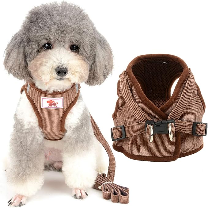 Zunea Small Dog Harness and Leash Set No Pull Adjustable Reflective Step-in Puppy Boy Girl Vest Harnesses Soft Corduroy Me...