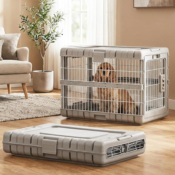 ZOMISIA Collapsible Dog Crate for Dogs - 28" L Heavy Duty Dog Kennel No Tools Required with 4 Sides Steel Foldable Cage fo...
