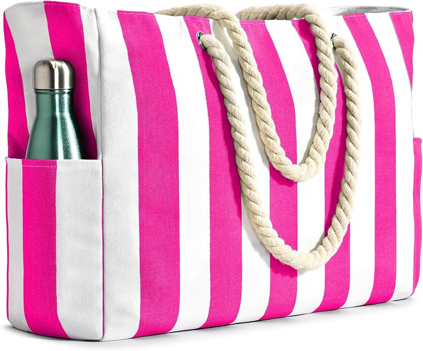 Becokan Women's Pool Swim Bag - Waterproof Sandproof Large Stripe Beach Tote with Zipper