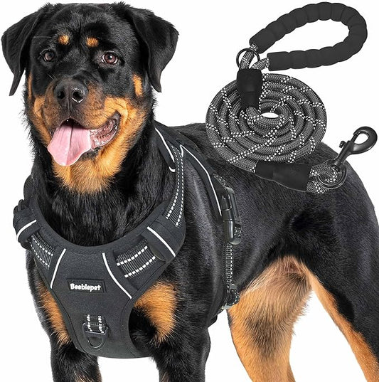 Beebiepet Heavy Duty Tactical Dog Harness for Large Dogs, No Pull Adjustable Pet Harness Reflective Service Training Easy ...