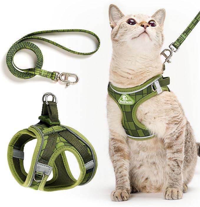 PetThem Upgraded Cat Harness and Leash Set - Step-in Escape Proof Adjustable Cat Harness, Comfortable Soft Lightweight, Re...