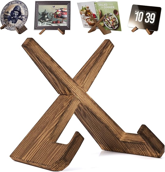 Wooden Plate Stands for Display, Wood Plate Holders for Displaying, Decorative Picture Frame Stand, Easel for Sign, Cookbo...