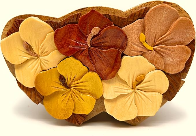 Love in Bloom – Handcrafted Wooden Heart Puzzle Box with Floral Carving | Secret Compartment Keepsake Gift for Anniversar...