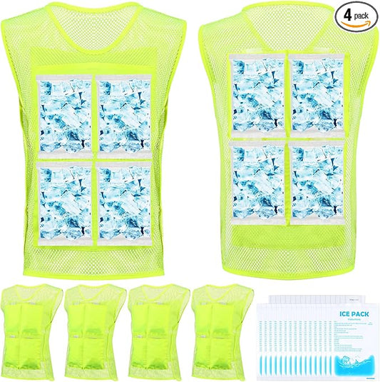 Geyoga 4 Pcs Cooling Ice Vests with 32 Ice Packs Ice Cooling Vests for Men & Women Heat Relief Cool Jacket Hot Weather Wor...