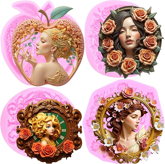 Mujiang Cameo with Picture Frame Silicone Mold Lady Avatar Fondant Molds Goddess Avatar Photo Frame Molds For Cake Decorat...