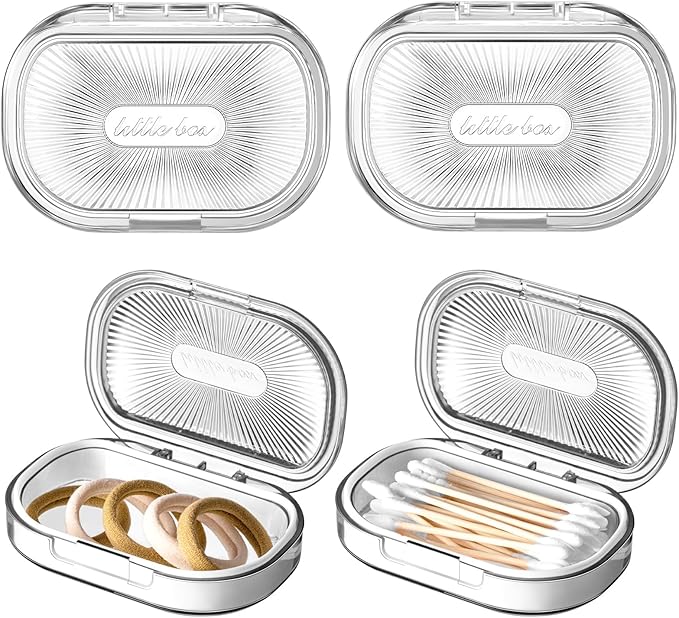 Kigley 4 Pcs Hair Tie Container Small Portable Travel Cotton Swab Holder Flosser Dispenser with Lid Plastic Box Beads Stor...