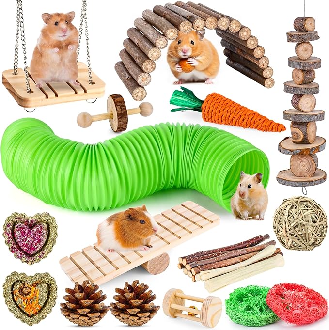 VESPRO Hamster Toys Set, Guinea Pig Toys Small Animal Chewing Toy and Rat Cage Accessories, Chinchillas, Gerbils, Rats, Ra...