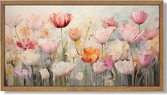 Aroutde Framed Flowers Wall Art, Colorful Floral Canvas Wall Decor for Living Room, Nature Spring Flower Print, Aesthetics...
