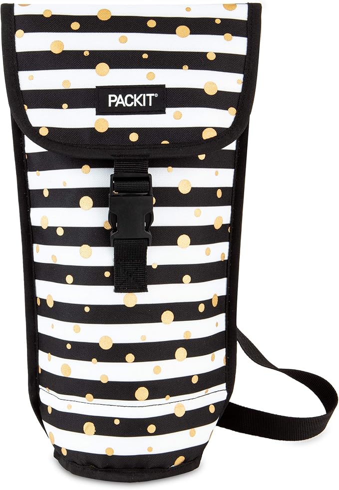 PackIt Freezable Wine Bag, Celebration Dot, Built with EcoFreeze Technology, Foldable, Reusable, Shoulder Strap with Buckl...