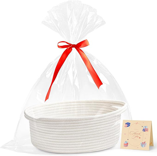 Bufims Small Woven Basket Gift For Empty ,Valentine's Day Gifts With Ribbons and Bags, Durable Cute Gifts 12"X 8" X 5"Smal...