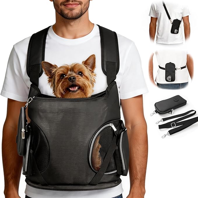 YUDODO Dog Front Backpack Carrier 5-15 lbs, Soft Breathable Pet Front Facing Carrier with Adjustable Straps, Multi-Pocket ...