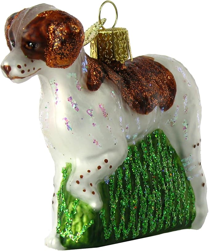Old World Christmas Brittany Spaniel Glass Blown Ornament for Christmas Tree, Handcrafted Holiday Decoration, Dog Collection