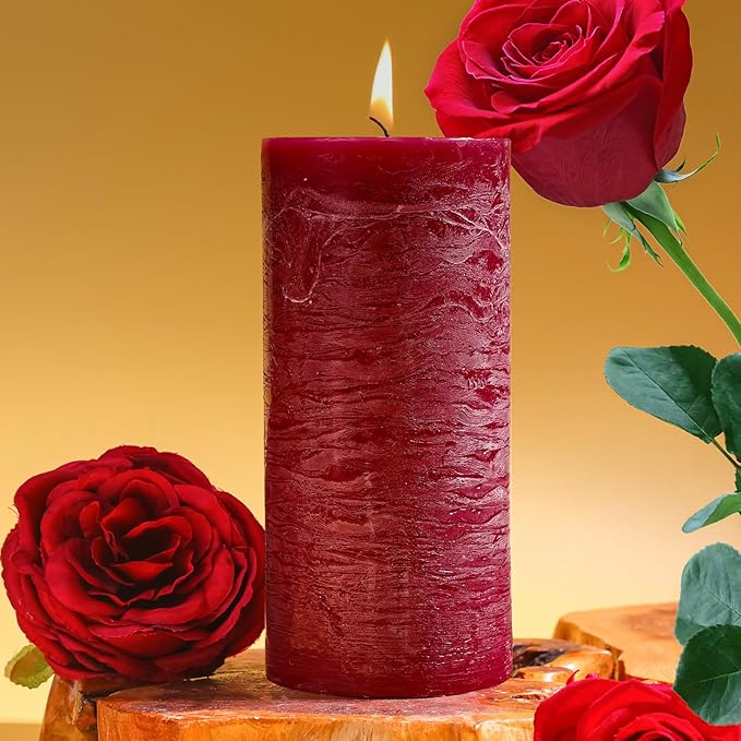 Romantic Rose Scented Pillar Candle - 2.8x6 Inch, 75-Hour Burn, Textured Red Rose Scented Candle for Women, Natural Aromat...