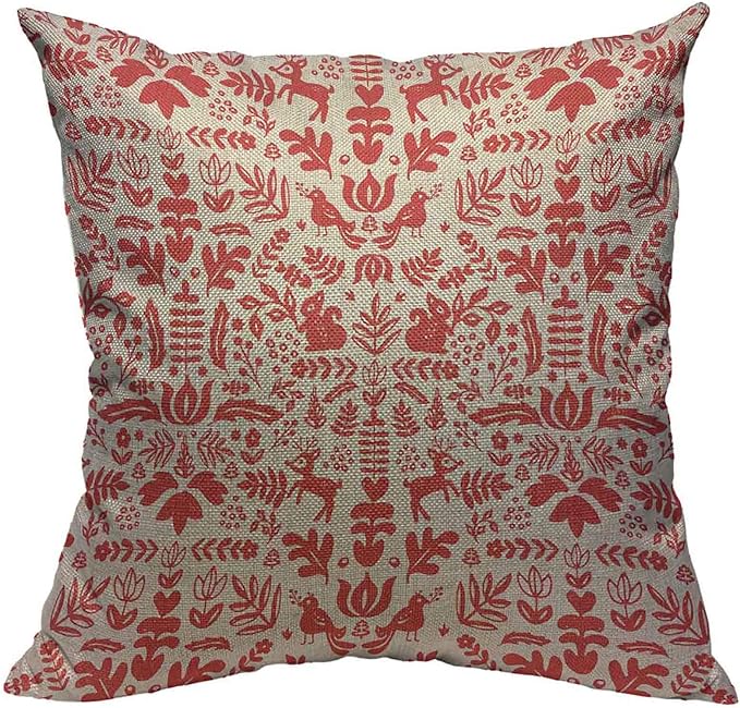 VERSUSWOLF Throw Pillow Covers Red Christmas Folk Damask White Nordic Cotton Linen Decorative Square Pillowcases Cushion C...