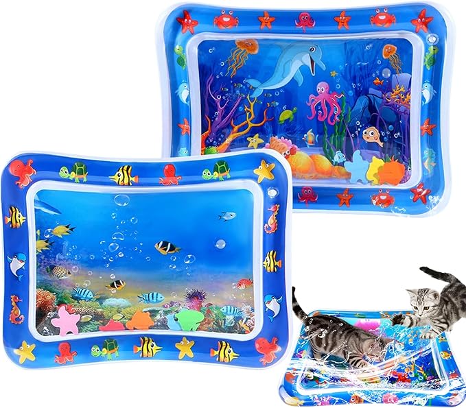 JWVGWV 2 PCS Large 2mm Thickened Cat Water Mat, Interactive Cat Sensor Play Mat for Indoor Cats to Exercise, Anti-Scratch ...