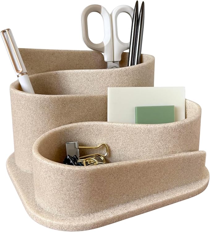 OAKOA Aesthetic Desk Organizer - Aesthetic Office Desk Accessories - Boho Pen Holder - Neutral Beige Desk Accessories - Ho...