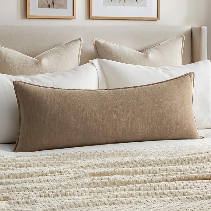 MIULEE Decorative Long Lumbar Throw Pillow Cover for Bed 14x36 Khaki Boho Farmhouse Neutral Couch Pillowcase Pack of 1 Acc...