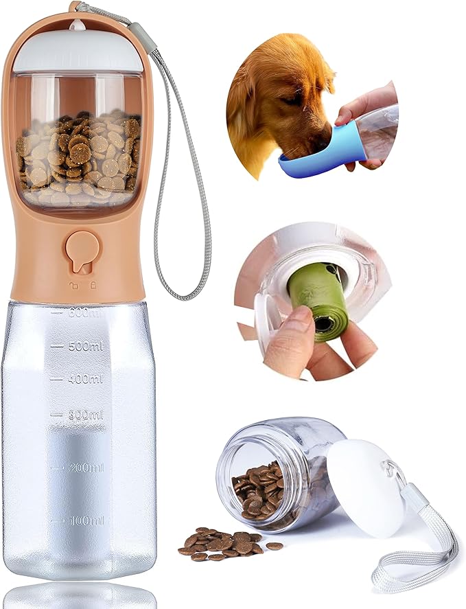 AVELORA Dog Water Bottle with Food Container, Portable Pet Dog Water Dispenser for Outdoor Walking,Hiking,Travel,Puppy Ess...