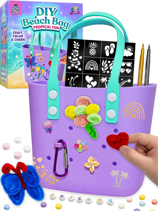 PURPLE LADYBUG Personalized Your Own Beach Bag, Little Girls Fun Crafts for Girls,Birthday Gift idea